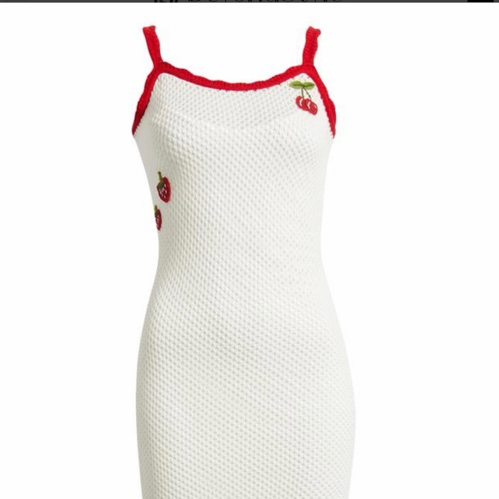 NEW WITH TAG WAYF White Crochet Slip Dress with & Cherry/Strawberry.